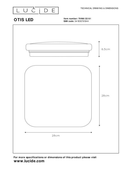 Plafonnier Led Otis - Lucide - dessin technique