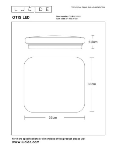 Plafonnier Led Otis 33 cm de Lucide - dessin technique
