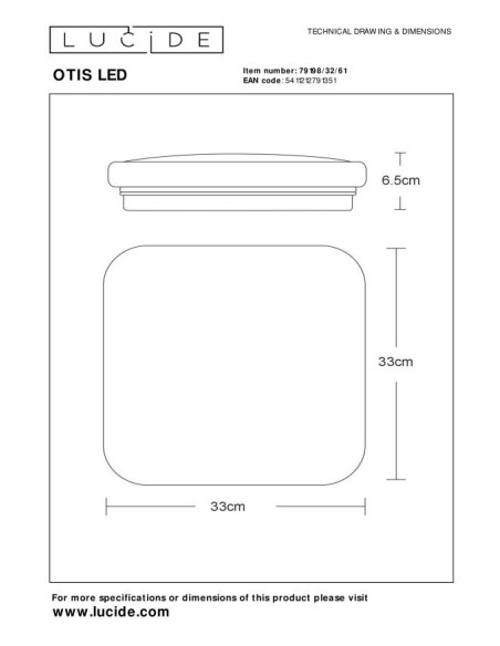 Plafonnier Led Otis 33 cm de Lucide - dessin technique