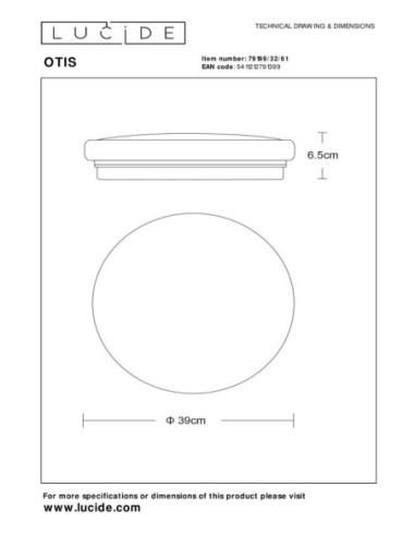 Plafonnier Led Otis de Lucide - dessin technique