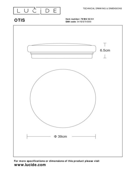 Plafonnier Led Otis de Lucide - dessin technique