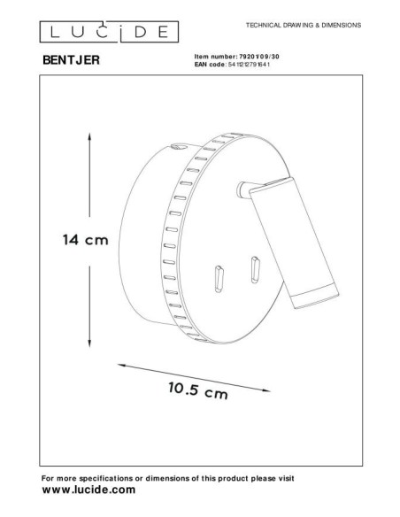Appliqe murale Led Bentjer de Lucide - dessin technique