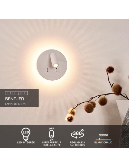 Aplique Led Bentjer de Lucide - faisceau lumineux orientable - 2 sources lumineuses - éclairage blanc chaud