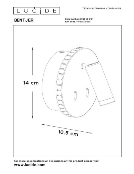 Applique murale Bentjer de Lucide - dessin technique