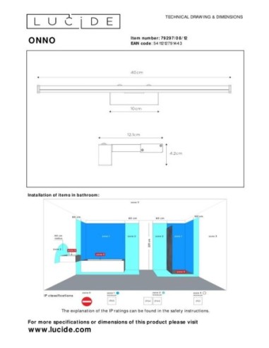 Applique murale Onno de Lucide - dessin technique