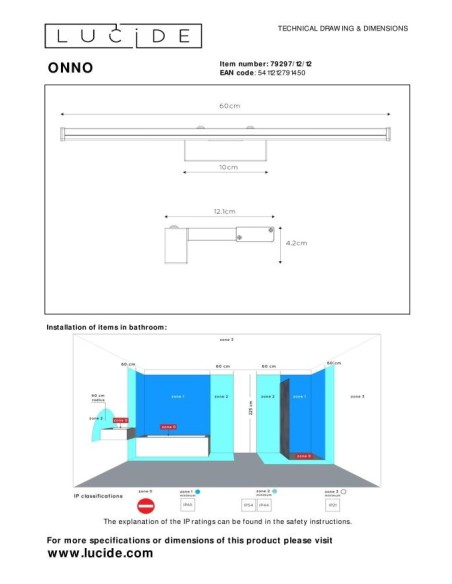 Applique murale Onno - Lucide - dessin technique