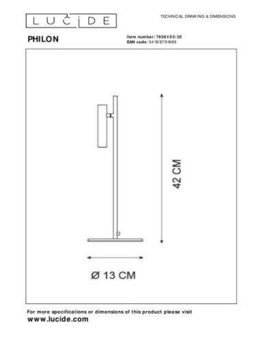 Lampe de table Philon - Lucide - dessin technique