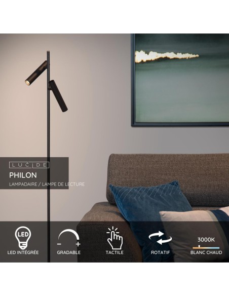Philon de Lucide - lampadaire Led intégrée, faisceaux lumineux orientables