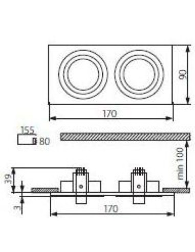 Support 2 spots Led encastrable orientable Design alu brossé - Kanlux - Seidy Leluminaireled.com