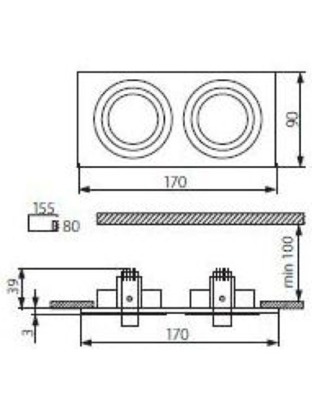 Support 2 spots Led encastrable orientable Design alu brossé - Kanlux - Seidy Leluminaireled.com