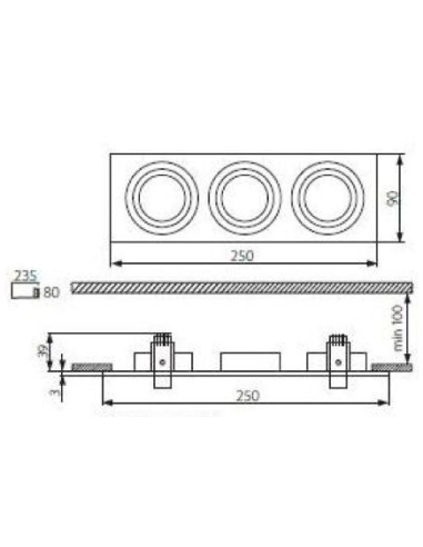 Support 3 spots Led encastrable orientable Design alu brossé - Kanlux - Seidy Leluminaireled.com