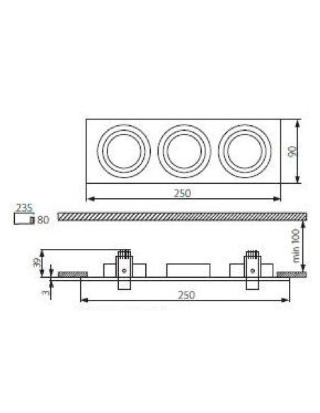 Support 3 spots Led encastrable orientable Design alu brossé - Kanlux - Seidy Leluminaireled.com