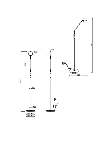 Lampadaire Monza de Trio - dessin technique