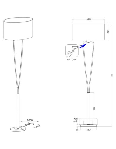 Paris II de Trio - lampe de sol - dessin technique