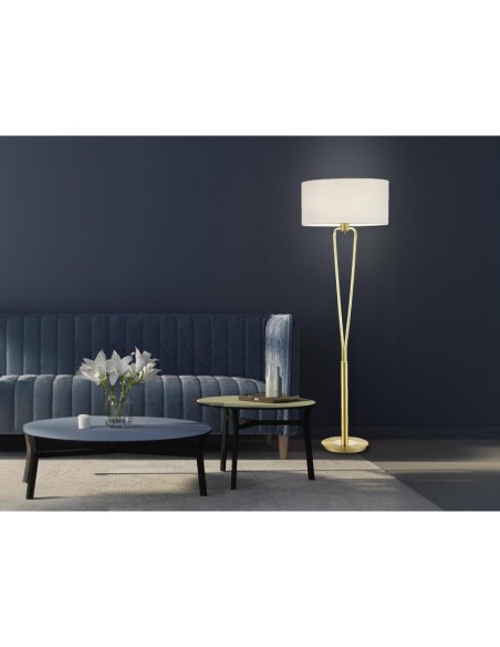 Lampe de sol Paris II laiton -  Trio - culot E27 - abat-jour textile