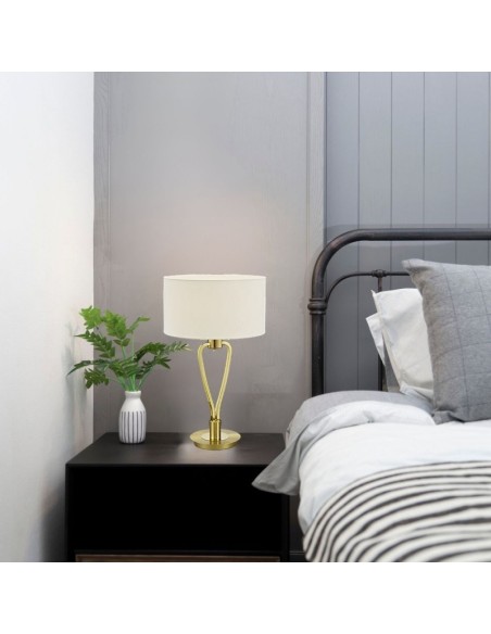 Paris II laiton - lampe de table - Trio - culot E27 - abat-jour textile