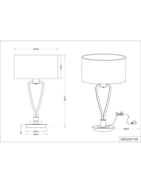 Paris II de Trio - lampe de table - dessin technique