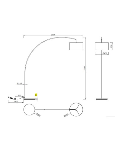 Lampadaire Mansur - Trio - dessin technique