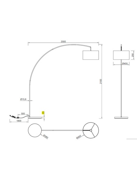 Lampadaire Mansur - Trio - dessin technique