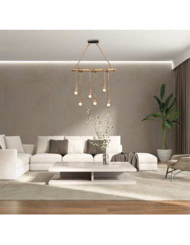 Suspension Wilma de Trio - luminaire Led en matériaux naturels de grande taille - 6 points lumineux culot E27