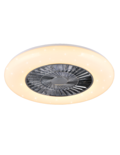 Plafonnier ventilateur VISBY LED chrome et blanc 58 cm moderne