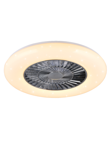 Plafonnier ventilateur VISBY LED chrome et blanc 58 cm moderne