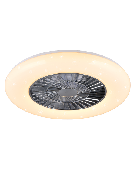 Plafonnier ventilateur VISBY LED chrome et blanc 58 cm moderne