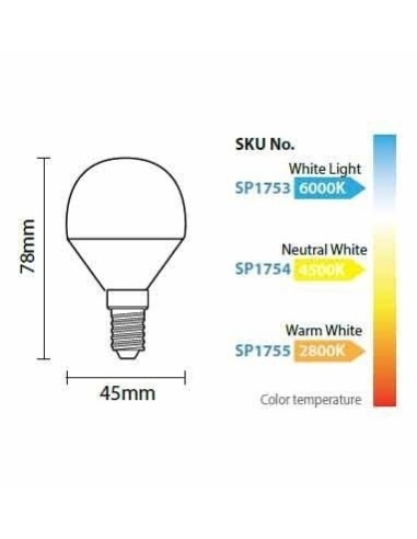Ampoule Led E14 P45 6W 4500 K - Optonica Leluminaireled.com