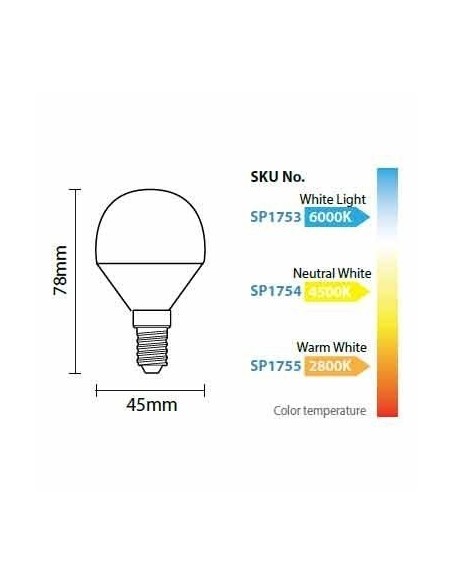 Ampoule Led E14 P45 6W 4500 K - Optonica Leluminaireled.com