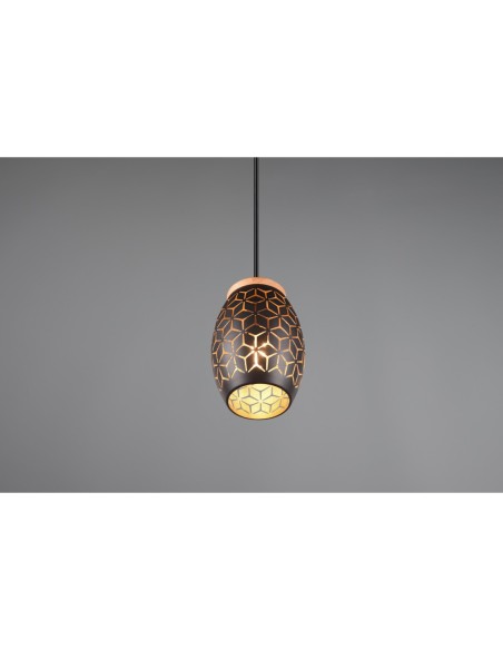TRIO-  Suspension Bidar couleur noir et or ,métal et bois , E27 , 28 w max