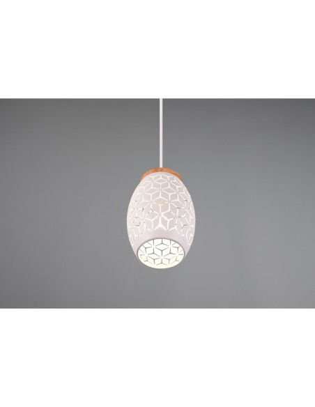 TRIO- Suspension Bidar en métal et bois couleur blanc mat, 1XE27 , 28 w max , IP20