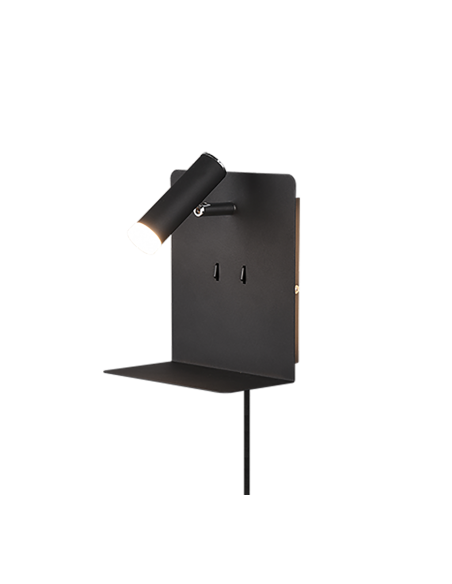 Trio – Element – Applique murale LED noire, 3W + 2x1,5W, 220lm, 3000K, avec port USB