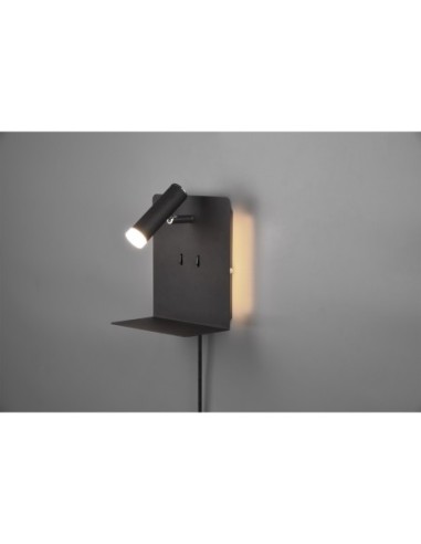 Trio – Element – Applique liseuse LED moderne avec étagère, interrupteurs séparés, noir mat