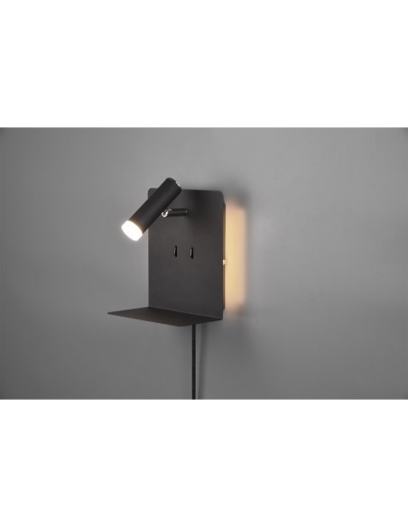 Trio – Element – Applique liseuse LED moderne avec étagère, interrupteurs séparés, noir mat