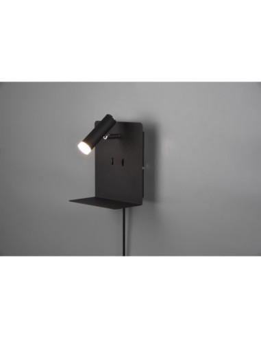 Trio – Element – Applique murale minimaliste noire, 20x16 cm, LED intégrée, recharge USB