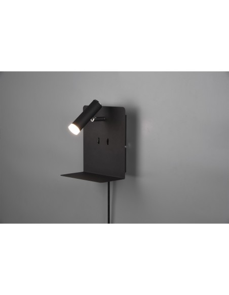 Trio – Element – Applique murale minimaliste noire, 20x16 cm, LED intégrée, recharge USB