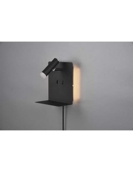 Applique Murale LED  3000K, USB, étagère, Noir Mat – Trio – Element