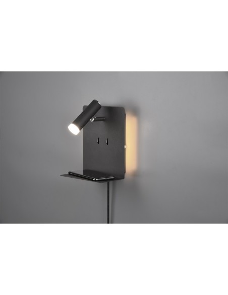 Applique Murale LED  3000K, USB, étagère, Noir Mat – Trio – Element