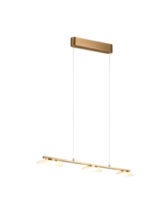 Trio – Merton – Suspension LED 3x SMD 9W, 2850lm, 3000K, verre blanc et laiton mat