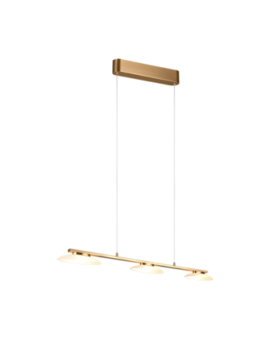 Trio – Merton – Suspension LED 3x SMD 9W, 2850lm, 3000K, verre blanc et laiton mat