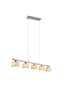 Trio – Kaprun – Suspension 5x E14, tissu gris, métal chromé, design cylindrique