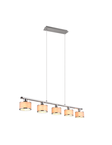 Trio – Kaprun – Suspension 5x E14, tissu gris, métal chromé, design cylindrique