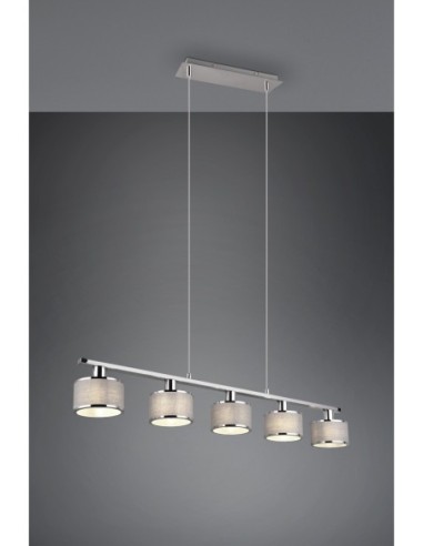 Trio – Kaprun – Suspension moderne 5 lumières, abat-jour tissu, structure chrome