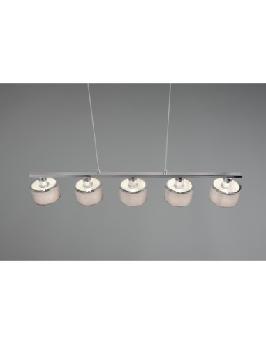 Suspension 5xE14, max. 28W, tissu gris et métal chromé - Trio - Kaprun