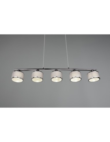 Suspension 5xE14, max. 28W, tissu gris et métal chromé - Trio - Kaprun