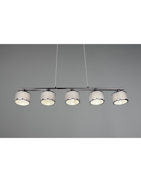 Suspension 5xE14, max. 28W, tissu gris et métal chromé - Trio - Kaprun