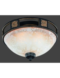 Trio – Quinta – Plafonnier rustique 2xE27, verre albâtre, cadre rouille 2