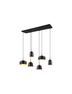 Trio – Chiraz – Suspension design 6xE14 noir mat et laiton, style loft chic industriel