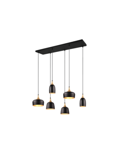 Trio – Chiraz – Suspension design 6xE14 noir mat et laiton, style loft chic industriel