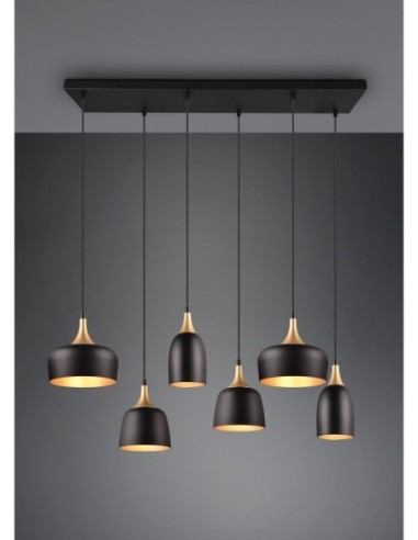 Trio – Chiraz – Suspension 6xE14 hauteur variable, noir et laiton, éclairage décoratif moderne